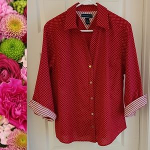 Karen Scott Red Cotton Buttondown White Polka Dots